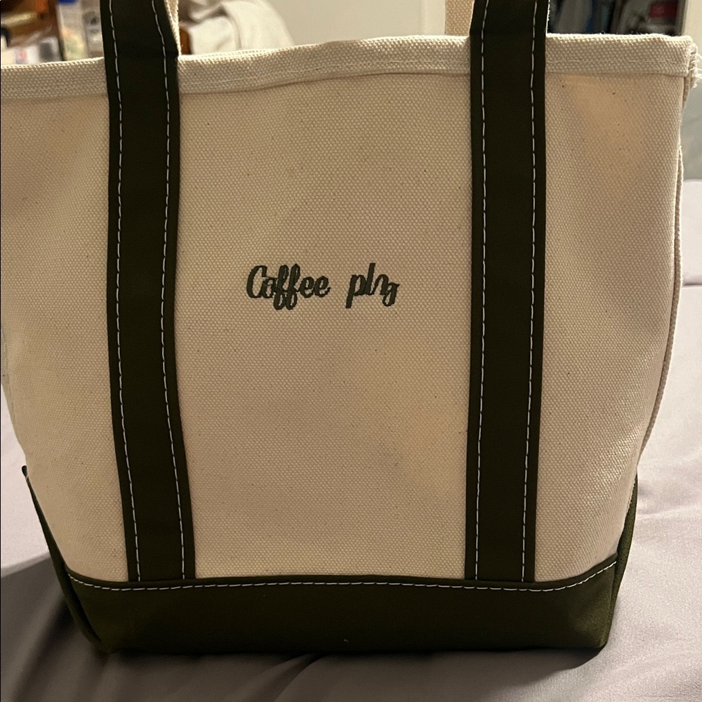 L.L. Bean Canvas Tote Cream and Olive green.